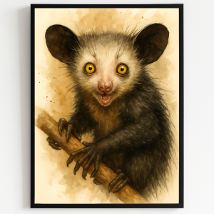 Aye-Aye de Madagascar – Curiosité nocturne en aquarelle